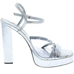ZARA Metallic Silver Block Heel Platform Sandals-Sz. 10